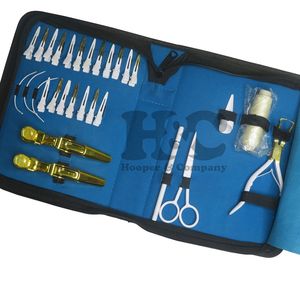 Kit Profesional de Herramientas para el Cabello de Acero Inoxidable, Kit de Herramientas para Extensiones de Cabello con Logotipo de Plasma Azul, Tijeras Personalizadas, Pinzas para Cinta Adhesiva - Product Image 1