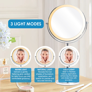 Rotatable 1X/10X Magnification Vanity Mirror 5000mAh Battery, 8-inch LED Double-Sided Makeup Mirror, 3-Color Dimmable Mirror - Product Image 6