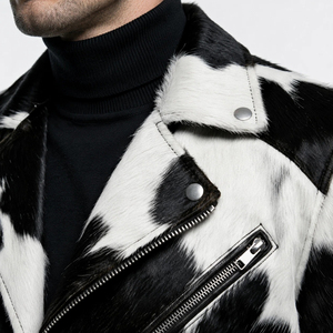 Blouson aviateur en cuir véritable pour homme, coupe-vent, respirant, écologique, col rabattable, fermeture éclair asymétrique, personnalisable - Product Image 5