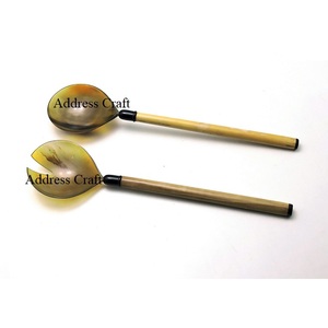 Indian Handmade Natural Buffalo Horn Salad Server Set Eco-Friendly Kitchen Utensils Dishwasher Safe <b>Serving</b> Spoon & Fork Cutlery - Product Image 2