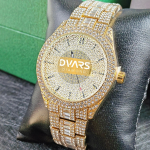Montre à quartz pour homme de luxe, dorée, entièrement incrustée de diamants simulés, cadran hip-hop bling, bracelet à maillons métalliques - Product Image 5