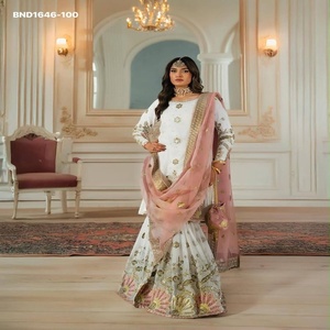 Fournisseur de costumes, sharara et dupatta en faux georgette de qualité supérieure avec broderie de sequins de 5 mm et manches longues, de Surat. - Product Image 1