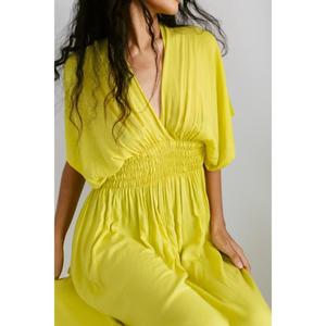 Vestido Maxi Elegante Amarillo para Mujer, 100% Algodón Ecológico, Cuello en V Profundo, Manga Abullonada, Estilo Boho Casual para Playa o Fiesta de Verano - Product Image 4