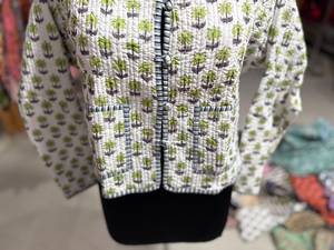 <b>Quilted</b> <b>Jacket</b> Women's Full Sleeve Stand Collar Printed Palm Tree <b>Pattern</b> Spring Lightweight Outerwear GIFT FOR HER - Product Image 3