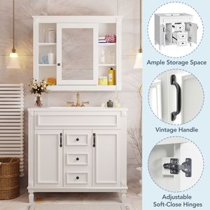 Mobile Bagno Moderno da 36 Pollici con Specchio Blu Reale, Lavabo Integrato, 2 Ante con Chiusura Ammortizzata e 2 Cassetti Blu Reale - Product Image 5