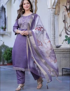 Venta al por mayor de conjuntos de Kurti de seda Georgette bordados para mujer, mezcla de algodón y seda, ropa étnica, proveedor, compra al por mayor, ropa de boda, tallas S a XXL - Product Image 6