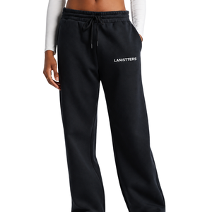Women <b>Black</b> Wide <b>Leg</b> Fleece Sweatpants Drawstring Elastic Waist Loose Fit Casual <b>Straight</b> <b>Leg</b> Jogger <b>Trousers</b> - Product Image 1