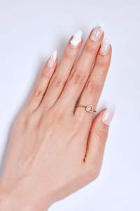 Faux ongles à presser personnalisés, vert chromé, French manucure, en gros, motif étoile, forme amande, estampage doré, taille moyenne - Product Image 2