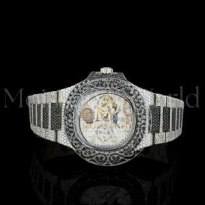 Montre analogique de luxe à mouvement ETA en quartz et moissanite glacée, cadran en acier inoxydable, bracelet en cristal, 20 mm, étanche 5 ATM, cadran romain - Product Image 4