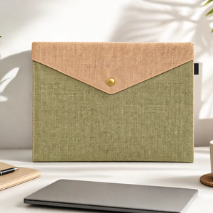 Eco Friendly Jute Button Closure Fashion Style <b>File</b> Folder Envelope Bag 11x8 Inch <b>Document</b> Pouch Reusable Handmade Office Sleeve - Product Image 1