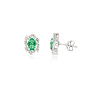 14K White Gold 1.17ct Oval Emerald Cut Diamond Cluster <b>Earrings</b> - Product Image 4