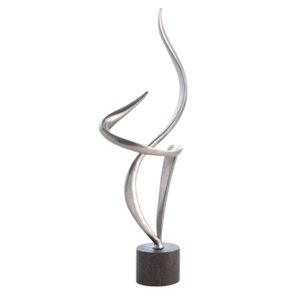 Unique Decorative Aluminum <b>Silver</b> Ocean Wave Sculpture With Black Base For Home Office Living Area Tabletop Decor Sculpture - Product Image 1