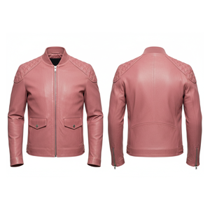 Chaqueta de Motociclista para Hombre en Cuero Genuino Color Borgoña con Cuello Alto y Cierre de Cremallera - Product Image 5