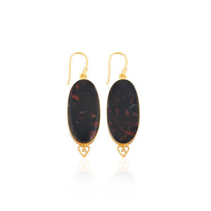 Handmade Classic Style <b>Silver</b> Plated Brass <b>Earrings</b> Blood Stone Gemstone Dangle <b>Earring</b> <b>Long</b> Oval <b>Earring</b> Wholesale Manufacturer - Product Image 1