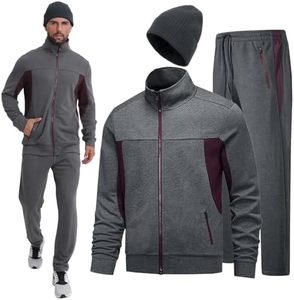 Men Tracksuit Gray Full <b>Zip</b> Stand Collar Color Blocking Side Pockets Polyester Cotton Casual Autumn Wear men tracksuit for sale - Product Image 1