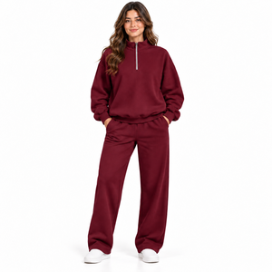 2025 New trend Oversize Cotton Polyester <b>1</b>/<b>4</b> Zipper High Neck <b>Jumper</b> Comfortable Sports Sweatshirts for Women - Product Image 1