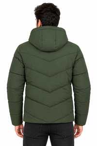 Chaqueta acolchada con capucha verde para hombre, abrigo grueso de plumón con forro de piel sintética, ropa de abrigo de invierno con cremallera - Product Image 2
