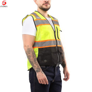 เสื้อกั๊กนิรภัยสะท้อนแสงสำหรับผู้ชาย ANSI/EN ISO CLASS 2 คุณภาพสูงสำหรับงานก่อสร้าง ผ้าทนทาน ดีไซน์กระเป๋าหลายช่อง ขายส่ง - Product Image 2
