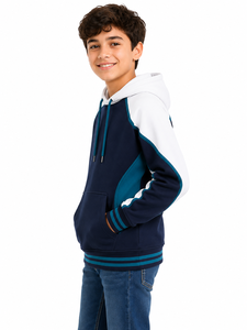 Sweat-shirt à capuche premium pour bébés garçons, hiver, 7 ans, color block, poche kangourou, bleu marine, blanc, vert sarcelle, contrasté - Product Image 2