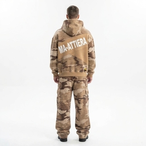 Men Khaki <b>Camouflage</b> Hoodie Tracksuit Set <b>Cargo</b> Jogger Pants Oversized Loose Fit Streetwear Custom OEM ODM Wholesale - Product Image 2