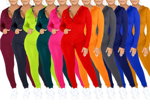 Survêtement à capuche pour femmes, grande taille, couleur unie, manches longues, fermeture éclair sur le devant avec poches latérales, tenue décontractée, style automne - Product Image 5