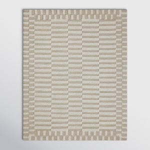 Alfombra de Lana Hecha a Mano, Diseño Geométrico Beige Neutro de Mediados de Siglo, Alfombra Premium Hecha a Mano para Sala de Estar, Decoración de Interiores - Product Image 3