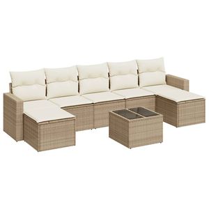 Poly Rattan Patio Sofa Set 8 Piece <b>Beige</b> Outdoor Furniture With <b>Cushions</b> Contemporary Design - Product Image 2