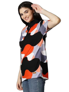 เสื้อโปโลคอตตอนแขนสั้นสั่งทำโลโก้ขายส่ง เสื้อโปโลสไตล์รักบี้กอล์ฟ เสื้อโปโลลายทางสีเขียวขุ่นสำหรับผู้หญิง - Product Image 3