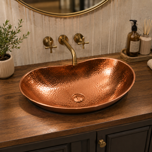 Lavabo Ovalado de Cobre Martillado Hecho a Mano para Baño, Lavabo de Encimera de Lujo, Fabricante Mayorista OEM ODM - Product Image 4