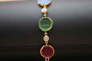 กำไลข้อมือแก้วสีรุ้งธรรมชาติ แกะสลักลายลงบนแก้ว เงินแท้ 925 ทำมือ สไตล์วินเทจ คลาสสิก ได้รับการรับรองจาก GIA เครื่องประดับคาเมโอหลากสี - Product Image 2