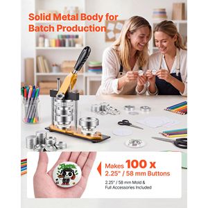 Máquina para Hacer Botones de Metal Sólido de 2.25" / 58 mm con 100 Piezas de Accesorios, Cortador Circular y Libro Mágico - Product Image 2