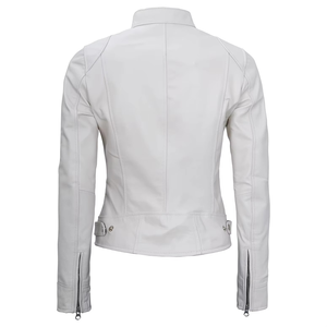 Women's PU Leather Moto Jacket <b>Stand</b> Collar Zipper Closure Full Sleeve Solid Color Regular Fit Autumn Style Windproof - Product Image 4