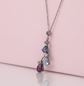 <b>Blue</b> Hydro Topaz & <b>Blue</b> Amethyst Pear Necklace 925 Sterling Silver 18K Gold Plated 16 Inch Women Necklace Gift for Her - Product Image 3