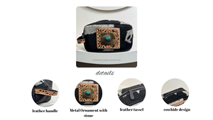 Trousse de toilette de voyage personnalisée en cuir usiné à la main de haute qualité Trousse de maquillage en cuir de vachette véritable pierre turquoise - Product Image 3