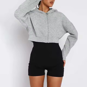 Sudaderas Cortas con Cremallera para Mujer, con Logotipo Personalizado al por Mayor, Sudadera Corta de Algodón para Mujer, Top de Venta, Tallas Grandes, Diseño OEM - Product Image 3