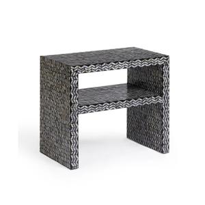 Mesita de noche con incrustaciones de patrón vertical único y estante abierto de lujo con nácar, gabinete de noche Capiz para uso doméstico. - Product Image 3