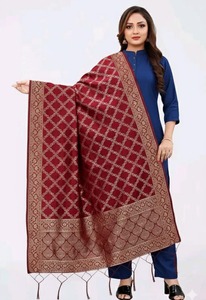 Wholesale Authentic Traditional Maroon Banarasi Silk Jacquard Wedding Gift Women's Ethnic <b>Scarf</b> Shawl Gold Zari Work Durable - Product Image 3