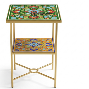 Table-tabouret de luxe en os vert incrusté – Meuble artisanal de caractère, ottoman - Product Image 4