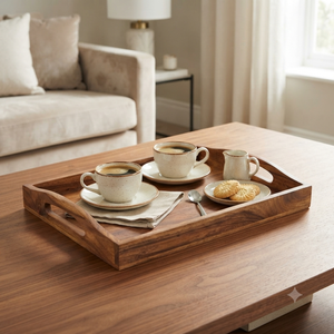 Plateau de service en bois artisanal, plateau de service de luxe pour le café, le thé, le petit-déjeuner, les aliments, plateau décoratif pour la table, utilisation à domicile ou au restaurant - Product Image 2