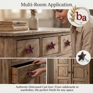 Ba Rustic Red Distressed Cast Iron Durable Star Cabinet Knob Furniture <b>Handle</b> for Bedroom & Bathroom with Mounting Screws - Product Image 2