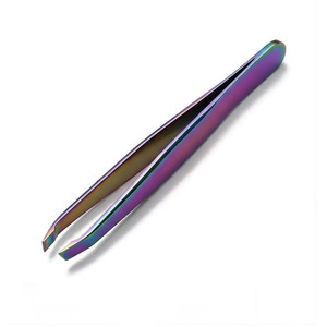 Pinzas Profesionales de Punta Inclinada de 3.5 Pulgadas con Acabado de Espejo Arcoíris, Pinzas de Precisión para Depilación de Cejas - Product Image 1