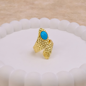 Anillo envolvente de turquesa hecho a mano, anillo llamativo con piedra de nacimiento de diciembre, gema azul, joyería chapada en oro para mujer CR-101502 - Product Image 4