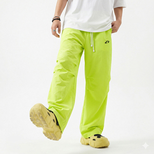 Lightweight Ribbed Polyester Track Pants Men Elastic Waist Loose Fit Breathable Streetwear <b>Trousers</b> Custom Manufacturing - Product Image 2