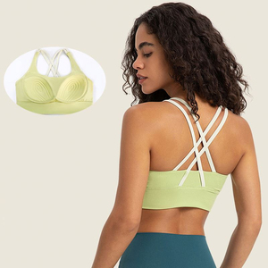Top Deportivo Sin Costuras Acanalado Morado Claro para Mujer, Sujetador Deportivo Halter Sin Varillas con Espalda Cruzada para Yoga - Product Image 2