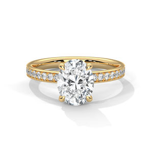 Bague de fiançailles solitaire ovale en or avec bande ornée de diamants, bijoux pour femmes - Product Image 2