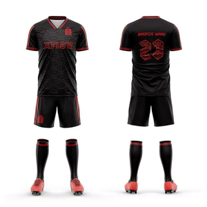 XFLOW Men's Black <b>Red</b> Sublimated Soccer Jersey Shorts Set Moisture Wicking Athletic Fit All Seasons - Product Image 1