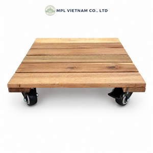 Support de plantes roulant en bois d'acacia écologique, robuste, avec plateau carré pour pot de fleurs, roues verrouillables pour bonsaï - Product Image 5