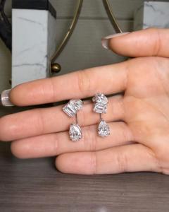 <b>Rectangular</b> Radiant Cut Cubic Zirconia Stud Earrings Sterling Silver Solitaire <b>Basket</b> Set Fine Jewelry for Women Bridal Gift - Product Image 6