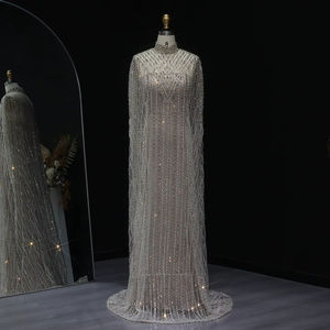 Jancember LSZ118 فستان سهرة لامع بتصميم حورية البحر ورقبة عالية على الطراز العربي مع شال للحفلات - Product Image 2