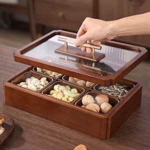 Boîte à épices en bois avec couvercle en verre - Boîte de rangement multifonctionnelle durable et résistante au lave-vaisselle pour épices, fruits secs et herbes - Product Image 1